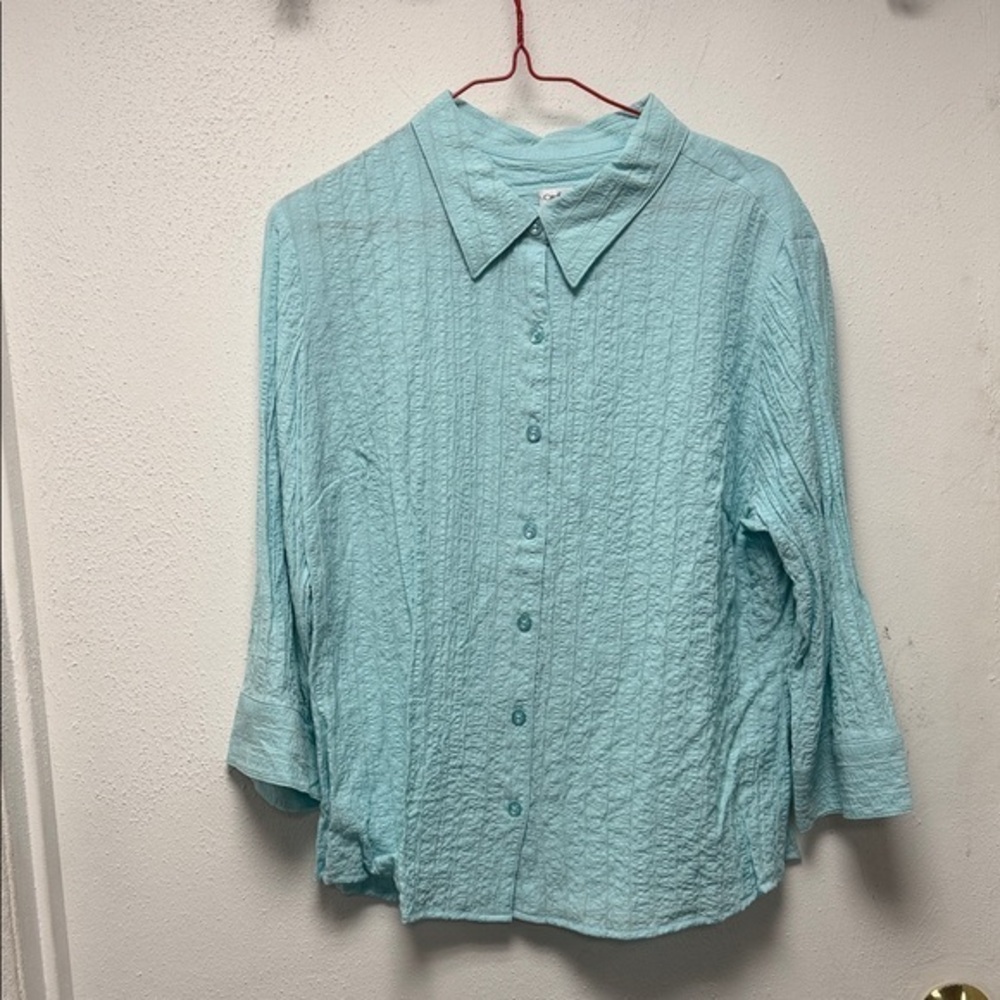 Croft & Barrow Aqua Button Down Shirt crinkle fabric